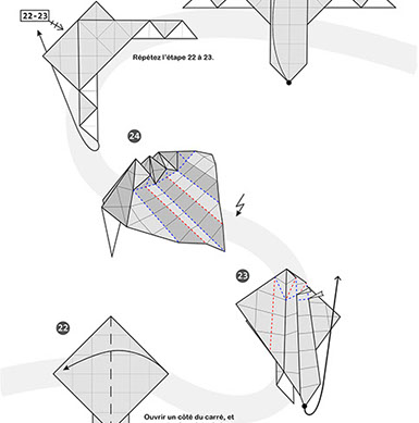 diagramme d'un dragon rouge en pliaage origami