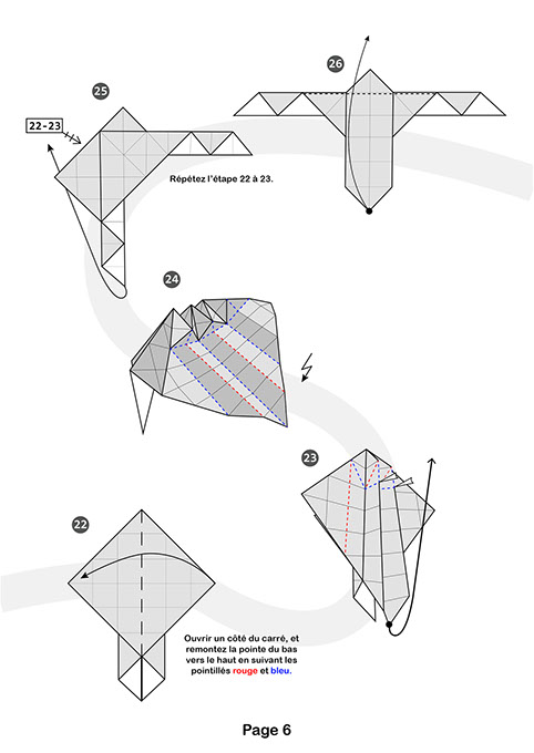 diagramme d'un dragon rouge en pliaage origami